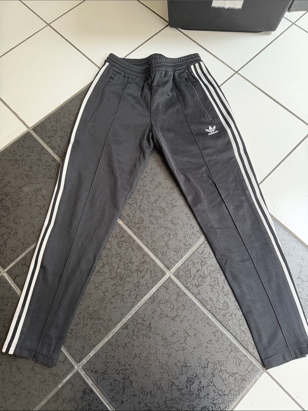adidas Black Track Pants with White Side Stripes